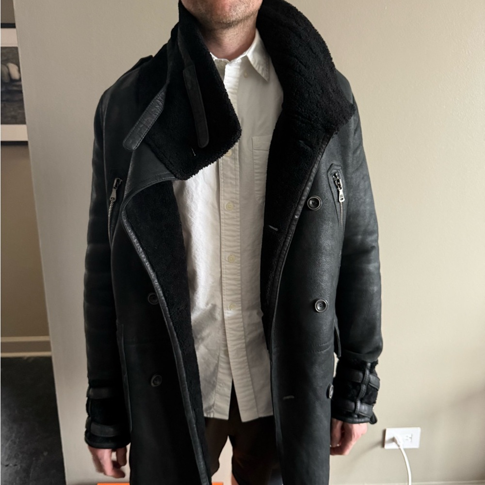 Men's Black Double-Breasted Coat Shearling Military Coat